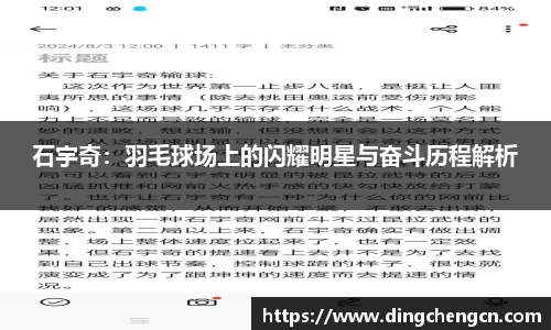 石宇奇：羽毛球场上的闪耀明星与奋斗历程解析